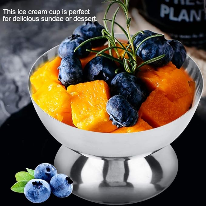Hapivida Ice Cream Cup, 7oz/200ml Stainless Steel Serving Dessert Bowls Silver Ice Cream Dish Sauce Bowls Footed Yogurt Snack Candy Cups for Salad Fruit Pudding