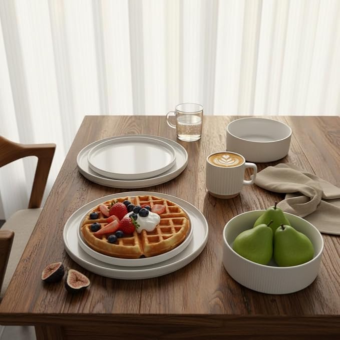 UDNORDGLOE Porcelain Dinnerware Sets for 4, 12 - Piece Ceramic Plates and Bowls Sets,Stoneware Clip and Scratch Resistant Dishware, Microwave and Dishwasher Safe, Matte White