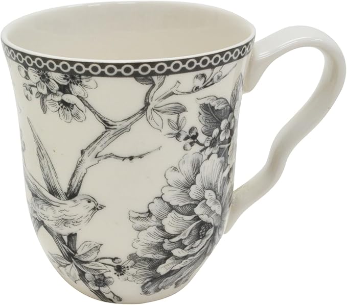 222 Fifth Adelaide 16-Piece Casual Grey Porcelain Dinnerware Set ??Service for 4, Classic Toile Bird & Floral Design, Microwave & Dishwasher Safe, for Everyday Dining & Entertainment