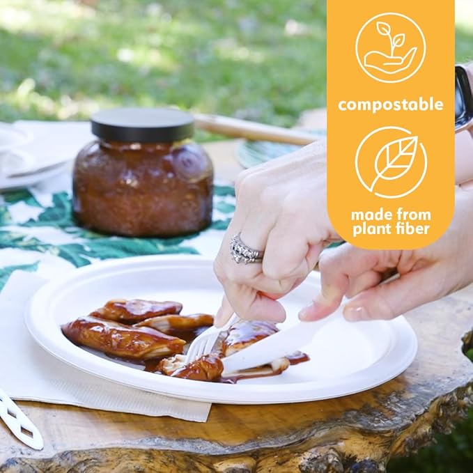 Earth's Natural Alternative Eco-Friendly, Natural Compostable Plant Fiber 9" Plate, Natural, 50 Count