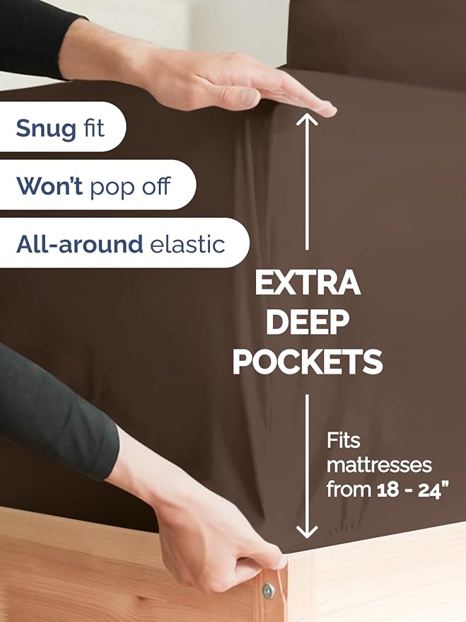 Extra Deep Pocket Twin Sheets - 3 Piece Breathable & Cooling Bed Sheets - Hotel Luxury Bed Sheet Set - Soft, Wrinkle Free & Comfy - Easily Fits Extra Deep Mattresses - Deep Pocket Brown Sheets Set