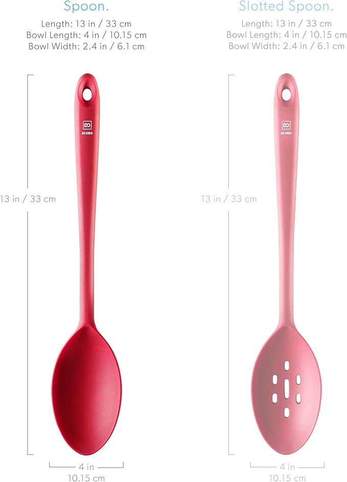 DI ORO Cooking Spoon - Solid Silicone Spoon 600째F High Heat Nonstick Cookware Safe - Kitchen Spoon for Cooking & Baking - Large Serving Spoon Utensil for Mixing & Stirring - Dishwasher Safe (Red)