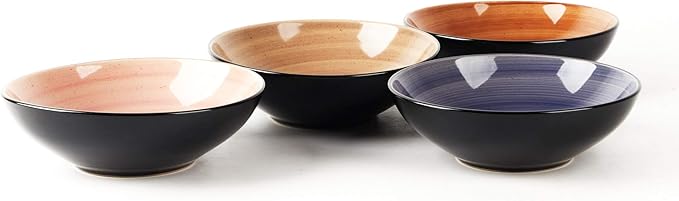 16-Piece Dinnerware Set - Serves 4, Black and Speckled Purple Plates & Bowls Set | Microwave & Dishwasher Safe Mix Cobalt, Mocha, Rose, Spice
