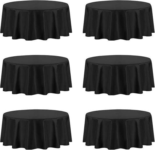 PureFit 6 Pack Round Black Table Cloths 70 Inch for Round Tables, Stain and Wrinkle Resistant Table Linens for Home Use, Wedding, Party, Banquet and Camping