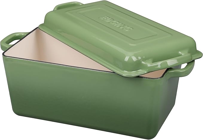 Enameled Cast Iron Dutch Oven, Oblong Bread Oven for Sourdough Bread Baking, Baking Pan, Dual Handles, Oven Safe, 4 Quart, Pistachio Green