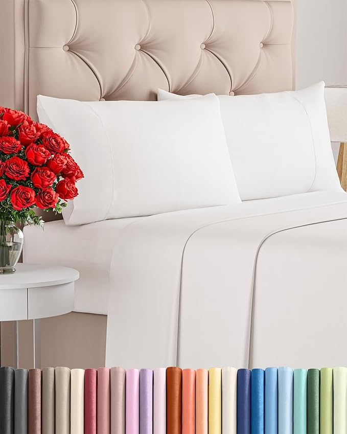 Twin XL 4 Piece Sheet Set - Cooling & Breathable Bed Sheets - Hotel Luxury Sheets for Women, Men, Kids & Teens - Sheets w/Deep Pockets & Easy Fit - Soft & Wrinkle Free - Twin XL Antique White Sheets