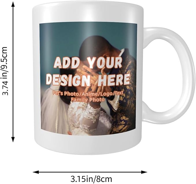 Customizable Mugs and Coffee Cups with Various Creative Designs Customize Your Photos Images Texts Partial or Full-Size Printing (Partial, White)