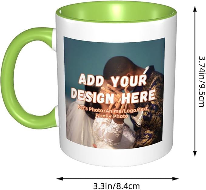 Customizable Mugs and Coffee Cups with Various Creative Designs Customize Your Photos Images Texts Partial or Full-Size Printing (Partial, Green)