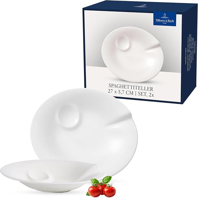 Villeroy & Boch Pasta Passion Spaghetti Plate, Set of 2-12 x 10.25 inches, Premium Porcelain, Made in Germany, White
