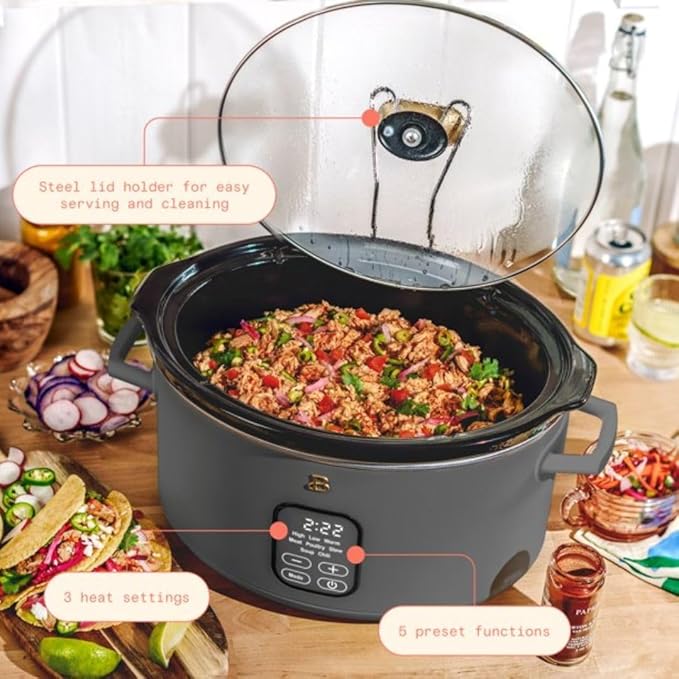 Beautiful 6?‘Quart Programmable Slow Cooker with 5 Presets, Keep?‘Warm, Touch Display & Dishwasher?‘Safe Pot
