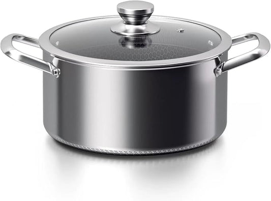 Hybrid Nonstick 8-Quart Stockpot,Stainless Steel Stock Pot with Glass Lid,Induction Soup Pot Compatible with All Cooktops,Dishwasher & Oven Safe