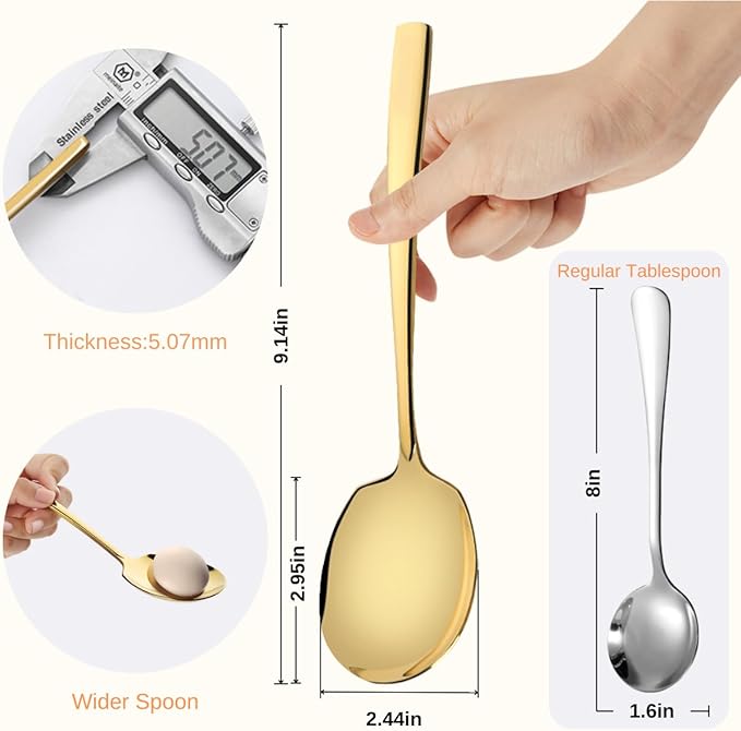 Serving Spoons Set Stainless Steel 9.14 Inch Serving Utensils for Buffet Catering Dishwasher Safe (12-pieces, Gold)