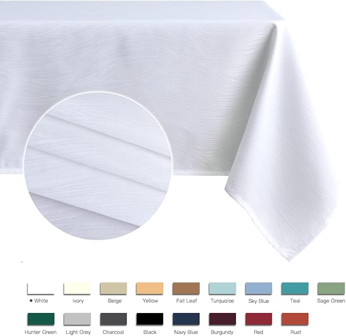 maxmill Jacquard Table Cloth Swirl Design Water Proof Wrinkle Free Heavy Weight Soft Tablecloth Decorative Fabric Table Cover for Outdoor and Indoor Use Square 70 x 70 Inch White