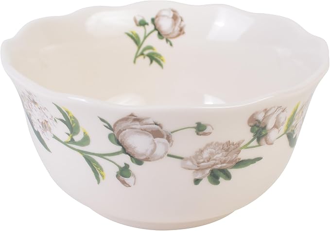 222 Fifth Luxe Peony Neutral Porcelain 12-Piece Dinnerware Set ??Service for 4, Includes Dinner Plates, Salad Plates & Cereal Bowls, Glossy Finish, Dishwasher Safe, for Daily Dining & Entertainment