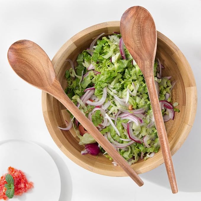 2PCS Acacia Wooden Spoons For Cooking-14 Inch Smooth Finish Cooking Spoons-Comfortable Grip Wood Spoons for Cooking - Non-Stick Cooking Utensils (Cooking Spoons 2pcs)