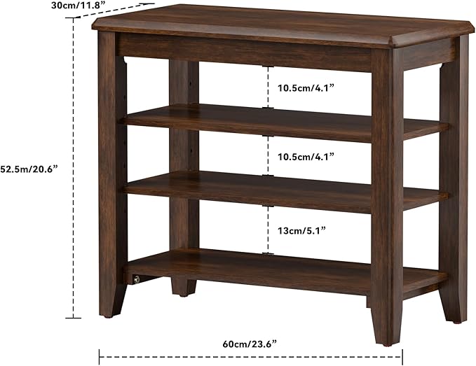 Taitiy Shoe Bench Storage Rubberwood, Entryway Bench with 3-Tiers Height Adjustable, Shoe Rack Front Door Entrance Organizer for Hallway Living Room, Mudrooms, Walnut,23.6"