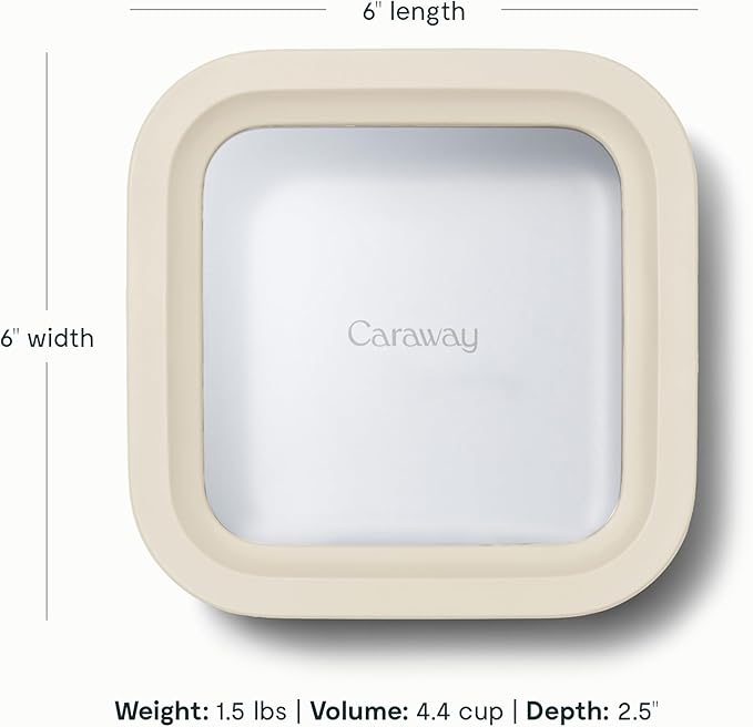 Caraway 6pc Glass Food Storage Set ??4.4 Cup Food Containers (6) - Ceramic Coated - Non Toxic, Non Stick with Lids - Microwave Safe - Cream