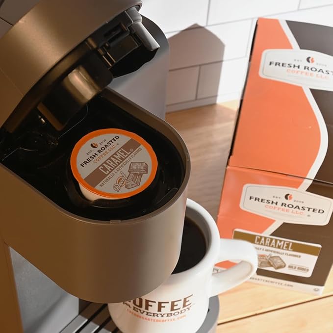 Fresh Roasted Coffee, Decaf Caramel, Flavored Coffee Pods, K-Cup Compatible, 96 Count