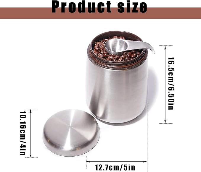 MEKBOK Coffee Canister,Airtight Stainless Steel Kitchen Food Storage Container with Date Tracker and Scoop for Grounds Coffee,Airtight Coffee Beans, Flour,Cereal,(18 OZ