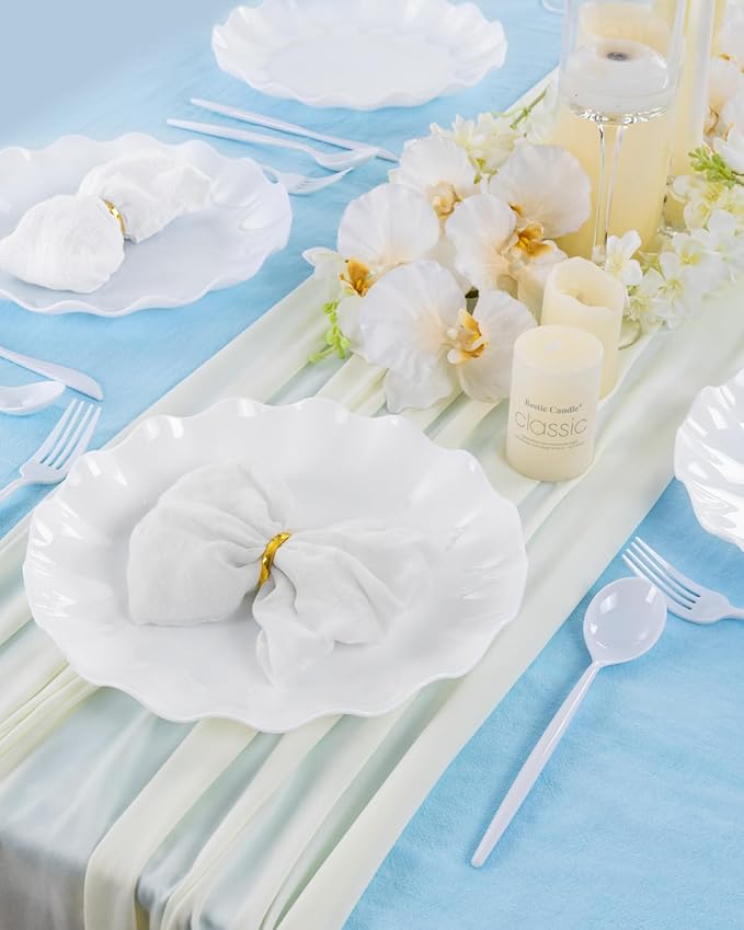 LIYH 20 Pcs 10 Incn White Scalloped Plastic Plates Reusable - Unbreakable Plastic Dinner Plates Camping Outside Plate Dishwasher Safe for Wedding Parties Birthdays Picnics - BPA Free