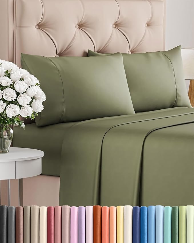 Twin XL 4 Piece Sheet Set - Cooling & Breathable Bed Sheets - Hotel Luxury Bed Sheets for Women, Men, Kids & Teens - Deep Pocket Bedding w/Easy Fit - Soft & Wrinkle Free - Twin XL Sage Green Sheets