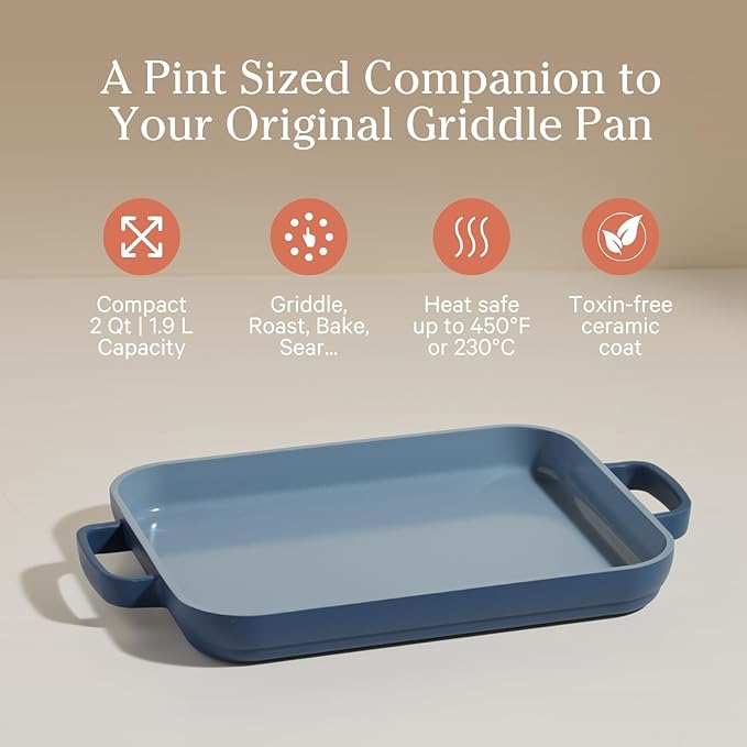 Our Place Mini Griddle Pan | 9" (2 Qt) Nonstick Ceramic Griddle Pan for Stovetop & Oven | PFAS-Free, Oven-Safe up to 450째F, Easy-Grip Handles | Blue Salt