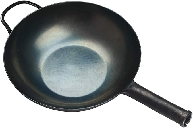 ?삡툒??ZhenSanHuan HandHammered Iron Wok Flat Bottom Induction Suitable (34CM Iron Handle with Help)