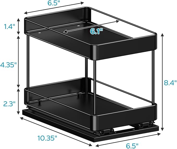 Nieifi Spice Rack Organizer for Cabinet, Vertical Spice Rack Pull Out, Easy to Install, Metal, 6.5''Wx10.35''Dx8.4''H, 1 Pack, 2 Tiers(Black)