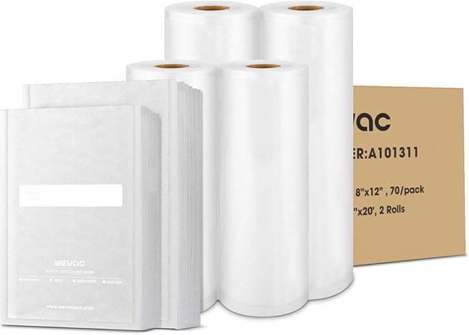 All-in-One Variety Pack Vacuum Sealer Bags & Rolls ??50x 6''x10'', 70x 8''x12'', 2 Rolls 11''x20', 2 Rolls 8''x20' ??Premium Commercial-Grade for Food Storage, Meal Prep, & Sous Vide, Wevac