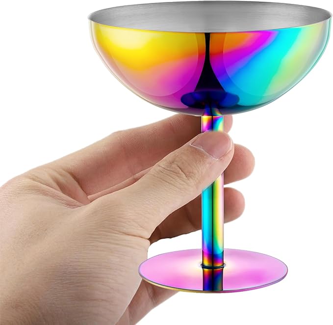 Ice Cream Bowls Stainless Steel Dessert Cups with Spoons Reusable Footed Sundae Cups Ice Cream Cups for Dessert, Frozen Yogurt, Gelato, Birthday Party Decorations (1, Colorful)