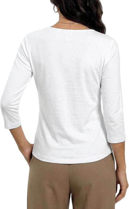 Women's 3/4 Sleeve Scoop Neck T-Shirt Cotton Blend Slim Fit Basic Tee Casual Spring Top 2026