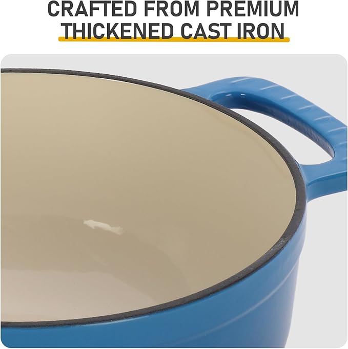 Dutch Oven Pot with Lid, 6 Quart Enameled Cast Iron Dutch Oven, Dual Handles, Kitchen Pots Oven Safe up to 500째F, Stovetop Compatible, Marinate, Cook, Bread Baking, Refrigerate & Serve, Blue