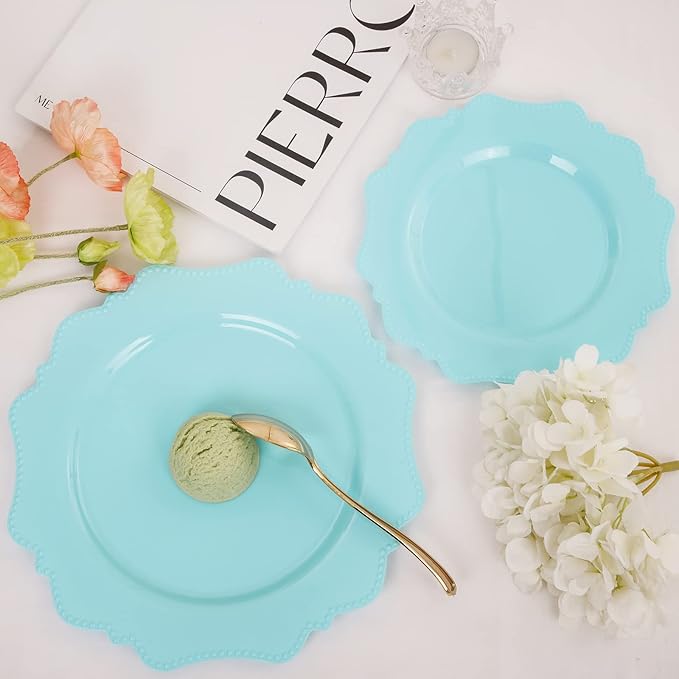 COLOSUS Disposable Plastic Plates 60Pcs, Light Baby blue Party Plates, Heavy Duty 30 Dinner plate 10.5??and 30 Salad/Dessert Plate 8.25??for Easter day Party Dinner
