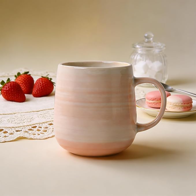 Coffee Mugs, Set of 4, Light Orange Ceramic Coffee Cups with Elegant Texture & Comfortable Handle, 12oz Stoneware Mugs - Dishwasher & Microwave Safe, Design for Home, Office, Cafe