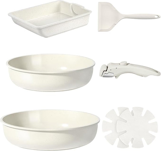 GiPP Ceramic Pots and Pans Set Non Stick, Nonstick Detachable Handle Cookware Sets, Non Toxic Induction Kitchen Pot and Pan with Removable Handle, Healthy RV Cookware, Dishwasher 竊냀ven Safe, 7 Piece