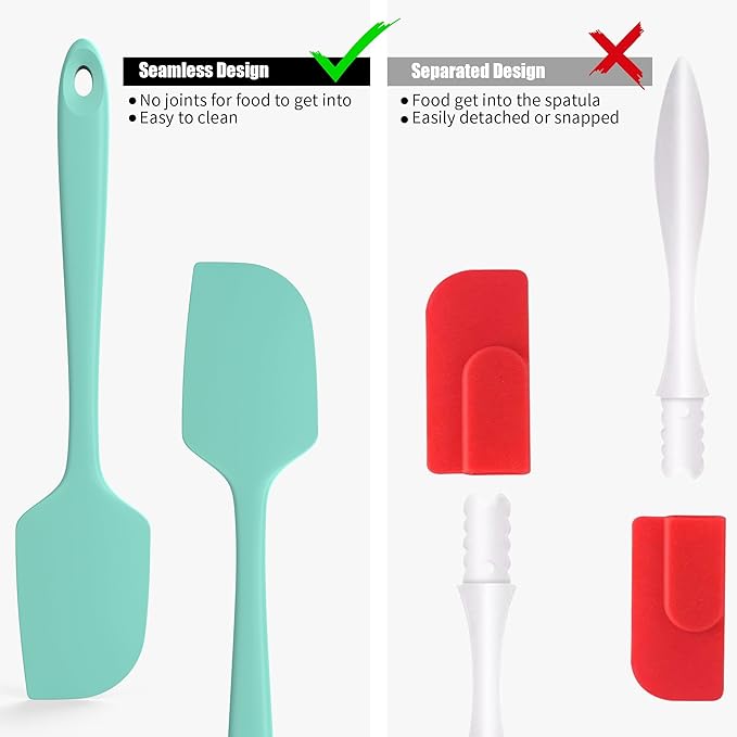 600째F Heat Resistant Silicone Spatula, Doosu High Temp Flexible Kitchen Rubber Bowl Scrapers Food Grade Seamless Baking Supplies Scratch-Proof for Scraping Non-Stick Pans (11.4in, Aqua Sky)