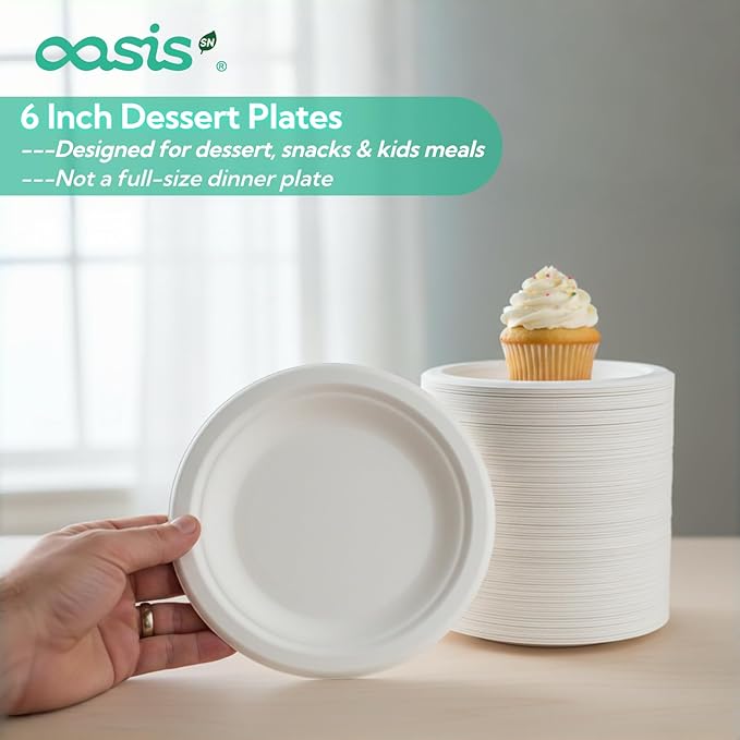 ?윸 ?뿙?뿻?뿰?뿵, ?윮?윯?윺-?뿣?뿮?뿰?뿸 Compostable Paper Plates, Heavy-Duty Biodegradable Disposable Dish Made from Bagasse, Perfeck for Snacks, Desserts, Party, Wedding and More (White)