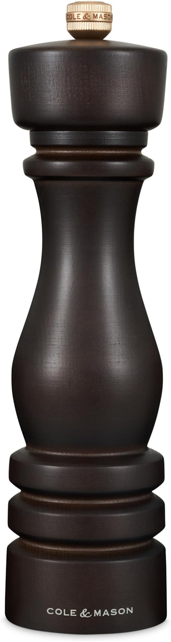 Cole & Mason London Refillable Spice Mill - Kitchen & Home Accessory - Table Black Pepper Grinder - Pepper Mill with Carbon Steel Mechanism - 8", Chocolate Wood