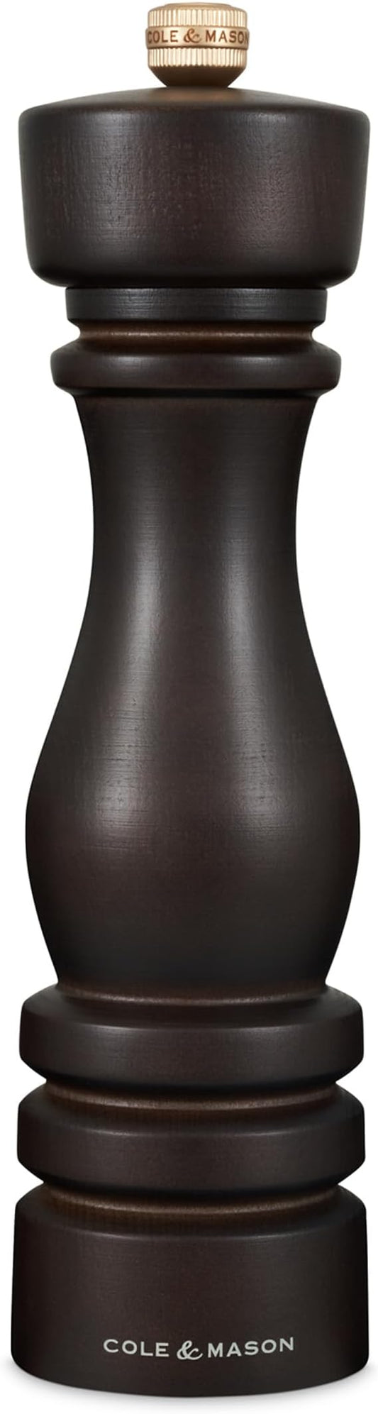 Cole & Mason London Refillable Spice Mill - Kitchen & Home Accessory - Table Black Pepper Grinder - Pepper Mill with Carbon Steel Mechanism - 8", Chocolate Wood