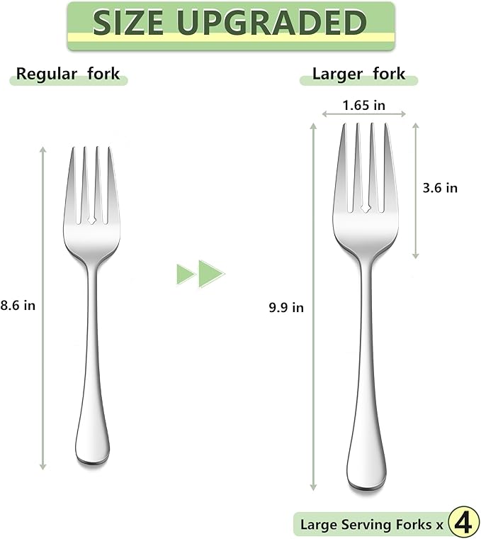 E-far Large Serving Forks Set of 4, 9.9 Inch Stainless Steel Serving Utensils Set, Big Buffet Forks for Party Catering Wedding Kitchen Restaurant, Dishwasher Safe