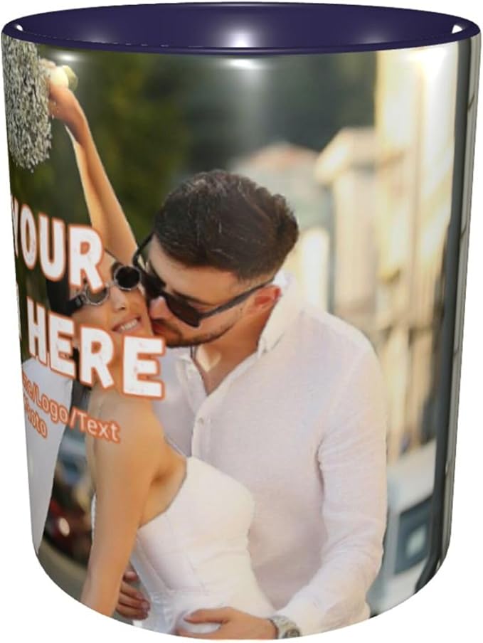 Custom Color Mugs with Partial or Full-Size Printing Customizable Photos and Text Coffee Mugs Creative Multicolor Designs Image (Full-Width, Navy)