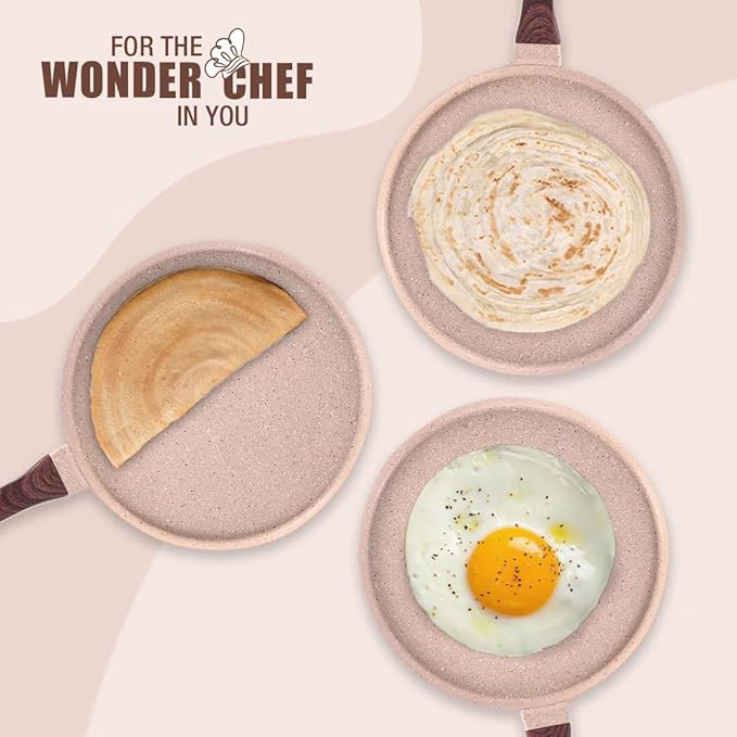 Wonderchef Duralife Die-cast 28 cm Dosa Tawa 5 Layer Healthy Duramax Non-Stick Coating Soft Touch Handle Pure Grade Aluminium PFOA Free 2 Year Medium Ivory