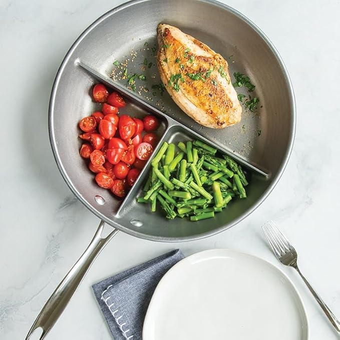 Nordic Ware 3-in-1 Divided Nonstick Skillet - 12 inch diameter; for cooking multiple foods, reheat leftovers pan