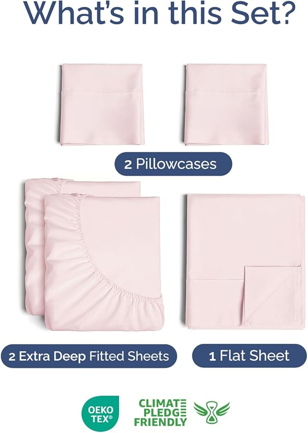 Extra Deep Pocket Split King Sheets - 5 Piece Breathable & Cooling Bed Sheets - Hotel Luxury Bed Sheet Set - Soft, Wrinkle Free & Comfy - Easily Fits Extra Deep Mattresses - Lavender Pink Sheets Set