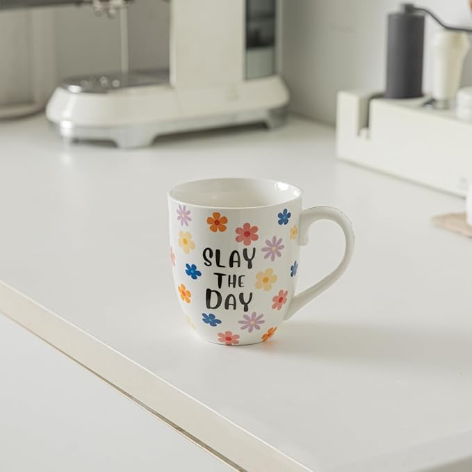 16OZ Ceramic Slay the Day Coffee Mugs Set, Large Colorful Coffee Cups with Handles for Milk, Tea, Latte, Mocha, Cocoa, Cappuccino, Porcelain Cups Gift for Holiday or Anniversary (4PCS)