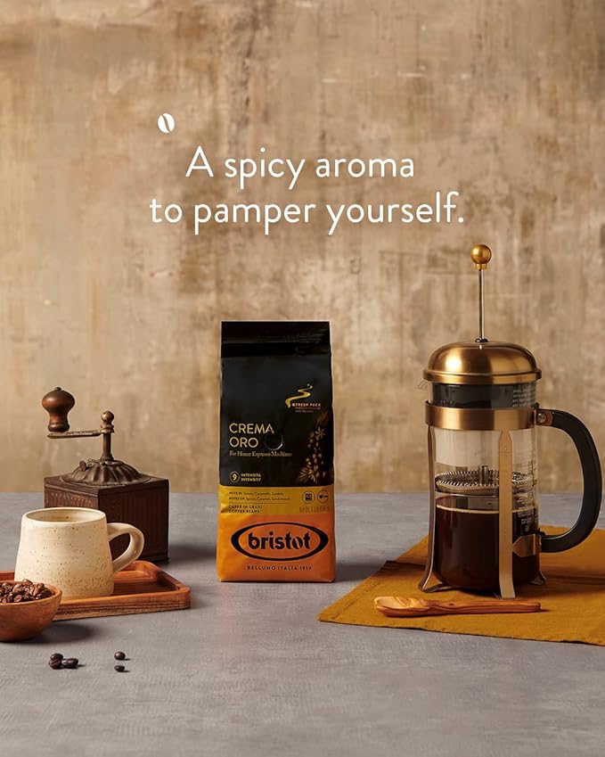 Bristot Crema Oro Italian Whole Espresso Beans ??Medium Roast Coffee ??Smooth & Aromatic with Notes of Spices, Caramel & Sandalwood ??1.1 lb (500 g)