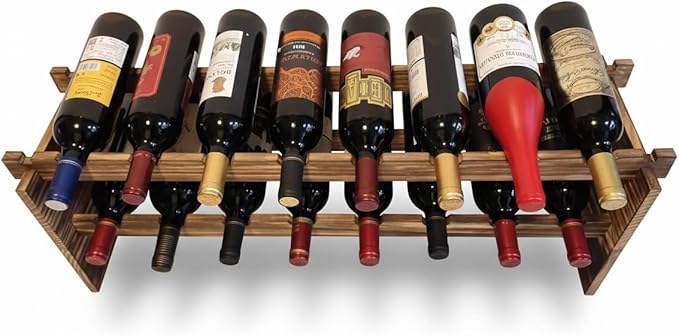 Carbonized Pine Wood Wine Rack - 2-Tier Stackable Wine Storage, Holds 16 Bottles, Freestanding Wine Organizer for Kitchen, Living Room, Stylish & Durable