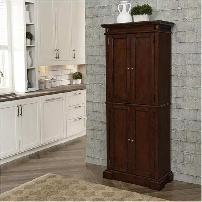 BOWERY HILL Traditional 4 Shelves Wood Kitchen Pantry in Brown Cherry
