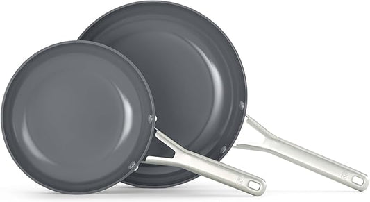Calphalon짰 Ceramic Nonstick 8" and 10" Frying Pan Set, Silver Ash