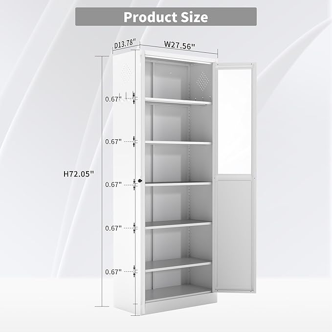 72 Inch Tall Metal Pantry Cabinet, Kitchen Pantry Storage Cabinets with Adjustable Shelves, Metal and Glass Pantry Cabinet for Kitchen Dining Room Living Room Bathroom, White